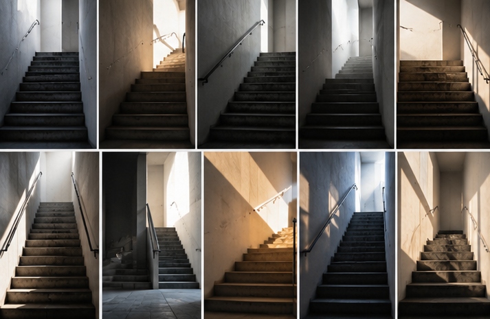 Concrete stair core seen from below