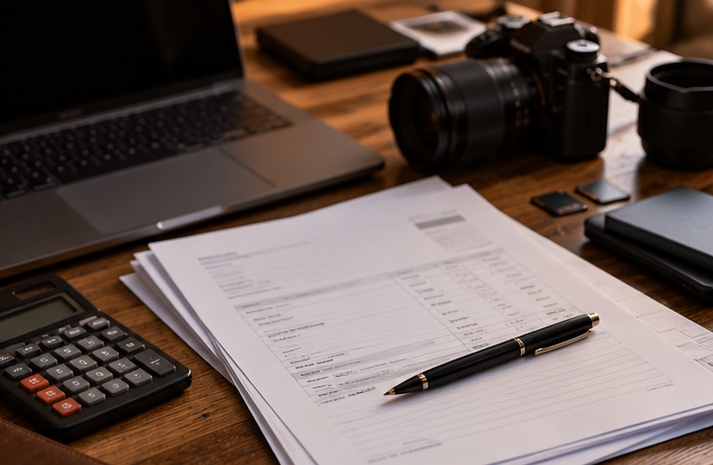 Paperwork and a loupe on a light table